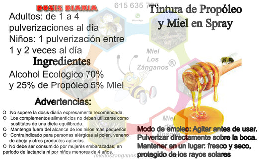 Tintura de Propóleo con Miel en spray Bote de 30ml al 70/25/5 % de Propóleo